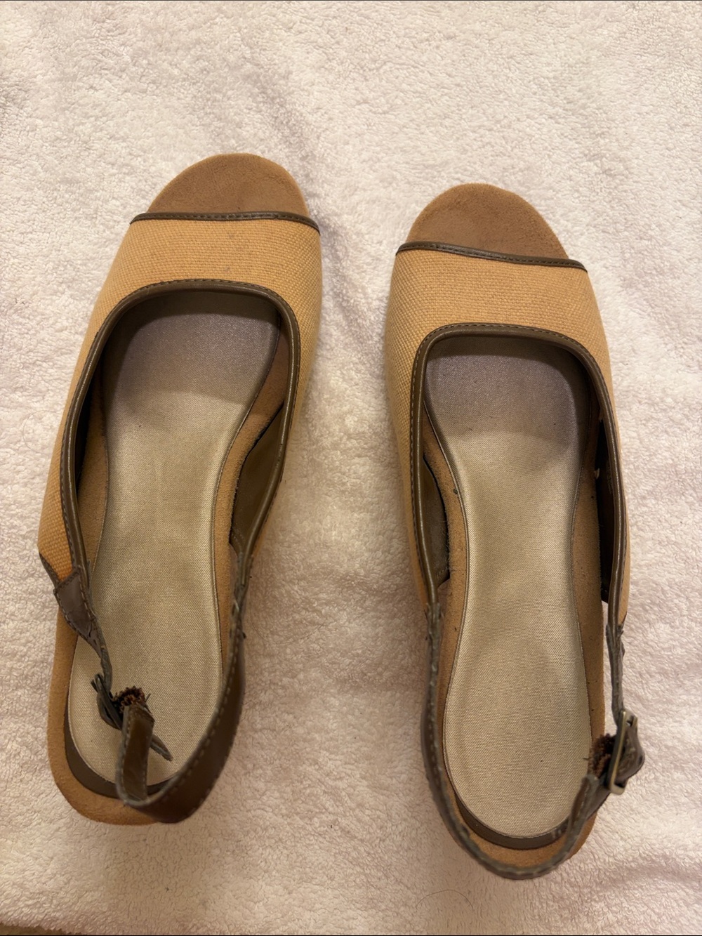 A2 By Aerosoles Tan Open-Toe Slingback Wedges